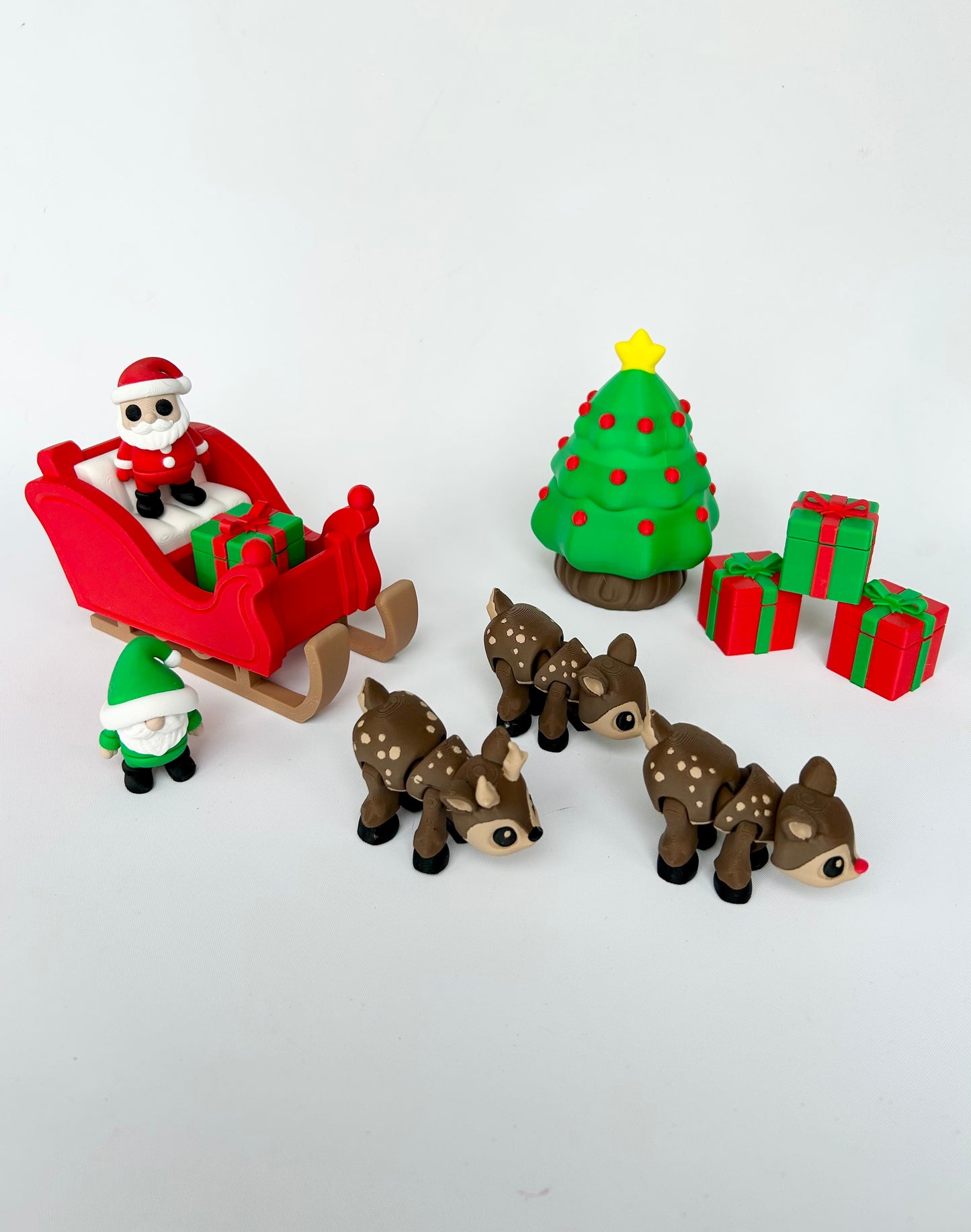 3D Printed Santa, Sleigh & Friends